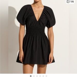 Faithfull the Brand Black Puff Sleeve Mini Dress